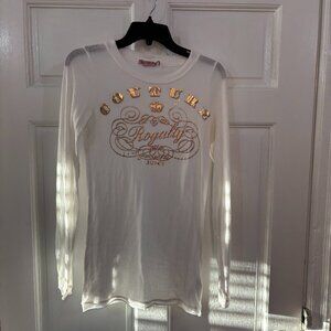 Vintage Y2K Juicy Couture White Tee, size P, Like New! Raw hem, "Royally Juicy"